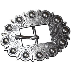 Screw Back Concho Stainless Steel Ed Leather Belt Floral Buckle Set - Hilason