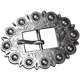 Screw Back Concho Stainless Steel Ed Leather Belt Floral Buckle Set - Hilason