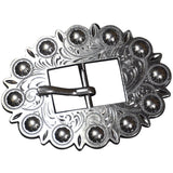 Screw Back Concho Stainless Steel Ed Leather Belt Floral Buckle Set