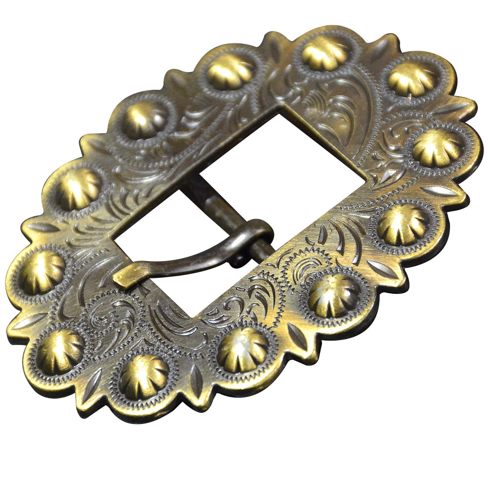 Western Screw Back Concho Brass Finished Leather Belt Floral Buckle