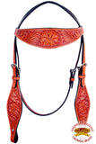 HILASON Western Horse Headstall Breast Collar Set Genuine American Leather Floral Mahogany | For Horses