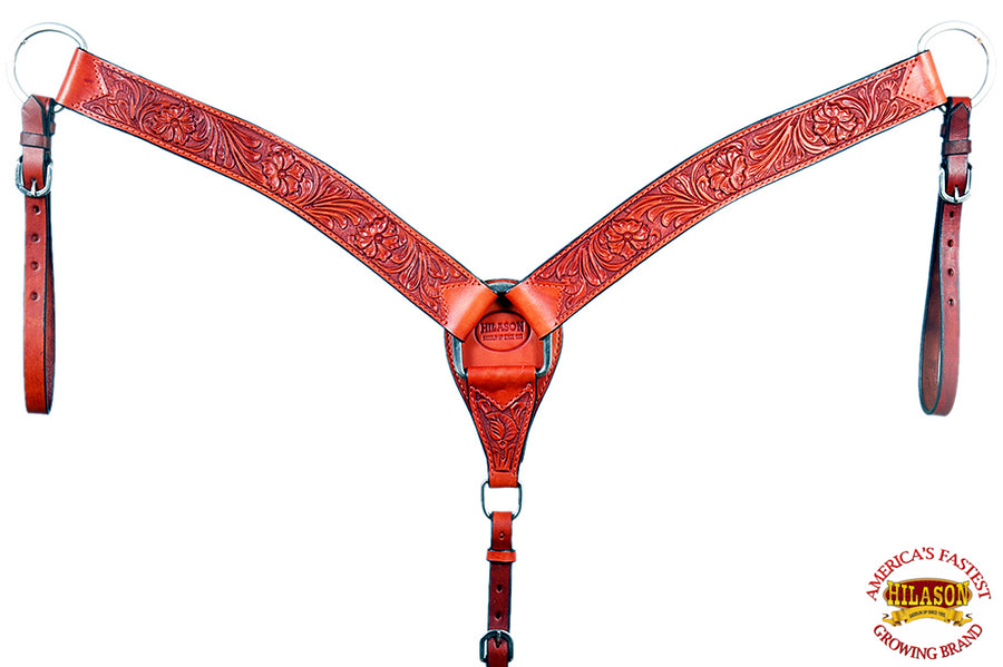 HILASON Western Horse Headstall Breast Collar Set Genuine American Leather Floral Mahogany | For Horses