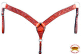 HILASON Western Horse Headstall Breast Collar Set Genuine American Leather Floral Mahogany | For Horses