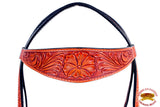 HILASON Western Horse Headstall Breast Collar Set Genuine American Leather Floral Mahogany | For Horses
