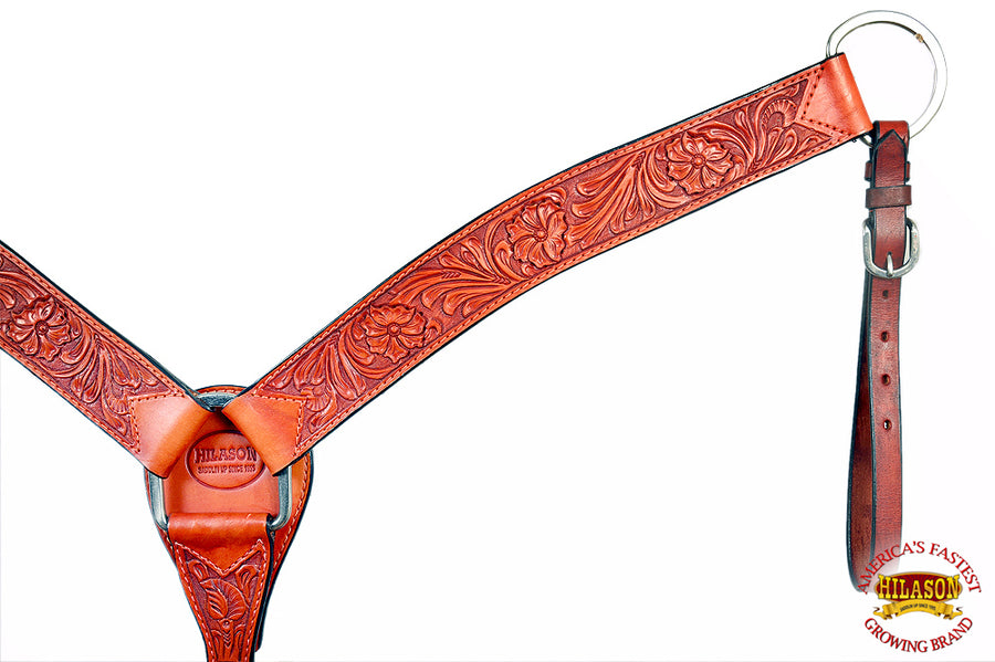 HILASON Western Horse Headstall Breast Collar Set Genuine American Leather Floral Mahogany | For Horses