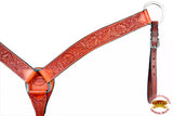 HILASON Western Horse Headstall Breast Collar Set Genuine American Leather Floral Mahogany | For Horses