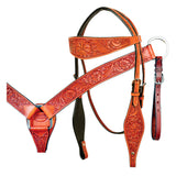 HILASON Western Horse Headstall Breast Collar Set Genuine American Leather Floral Mahogany | For Horses