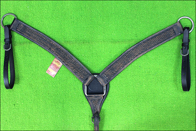 HILASON Western Horse Headstall Breast Collar Set Genuine American Leather Basket Weave Rough Out Black | For Horses