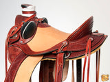HILASON Western Horse Wade Saddle Leather Ranch Roping Mahogany | Hand Tooled & For Horses