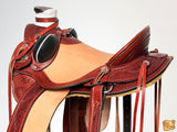 HILASON Western Horse Wade Saddle Leather Ranch Roping Mahogany | Hand Tooled & For Horses