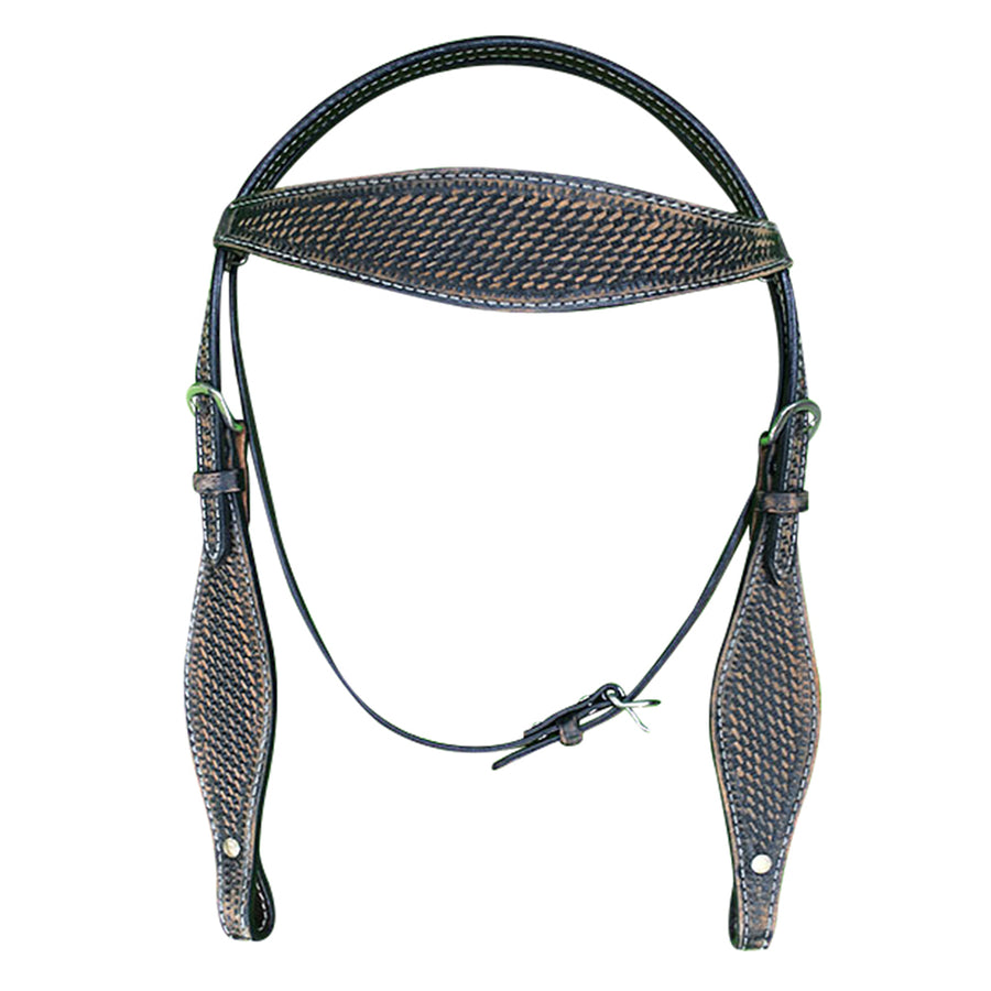 HILASON Western Horse Headstall Tack Genuine American Leather Basket Weave Rough Out Black - Uhorse