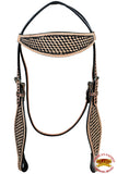 HILASON Western Horse Headstall Breast Collar Set Tack Genuine American Leather Basket Weave Rough Out Dark Brown