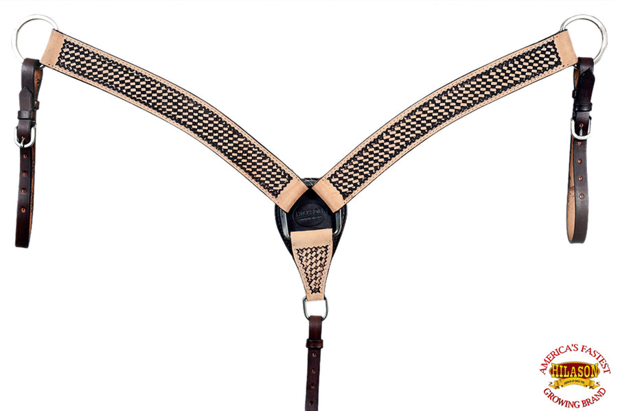 HILASON Western Horse Headstall Breast Collar Set Genuine American Leather Basket Weave Rough Out Dark Brown | For Horses