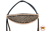 HILASON Western Horse Headstall Breast Collar Set Genuine American Leather Basket Weave Rough Out Dark Brown | For Horses