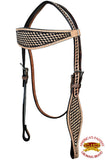 HILASON Western Horse Headstall Breast Collar Set Genuine American Leather Basket Weave Rough Out Dark Brown | For Horses
