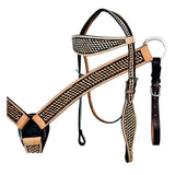 HILASON Western Horse Headstall Breast Collar Set Genuine American Leather Basket Weave Rough Out Dark Brown | For Horses