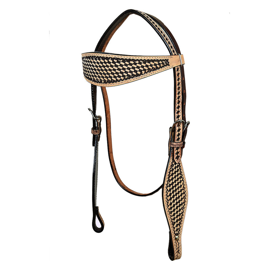 HILASON Western Horse Headstall Tack Genuine American Leather Basket Weave Rough Out Dark Brown - Uhorse