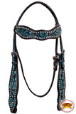 Western Horse Headstall Tack Bridle American Leather Turquoise Hilason