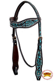 Western Horse Headstall Tack Bridle American Leather Turquoise Hilason