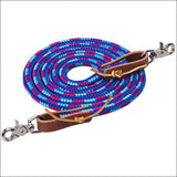 Dazzling Blue 8Ft Weaver Horse Poly Roping Reins W/ Leather Laces Loop Ends