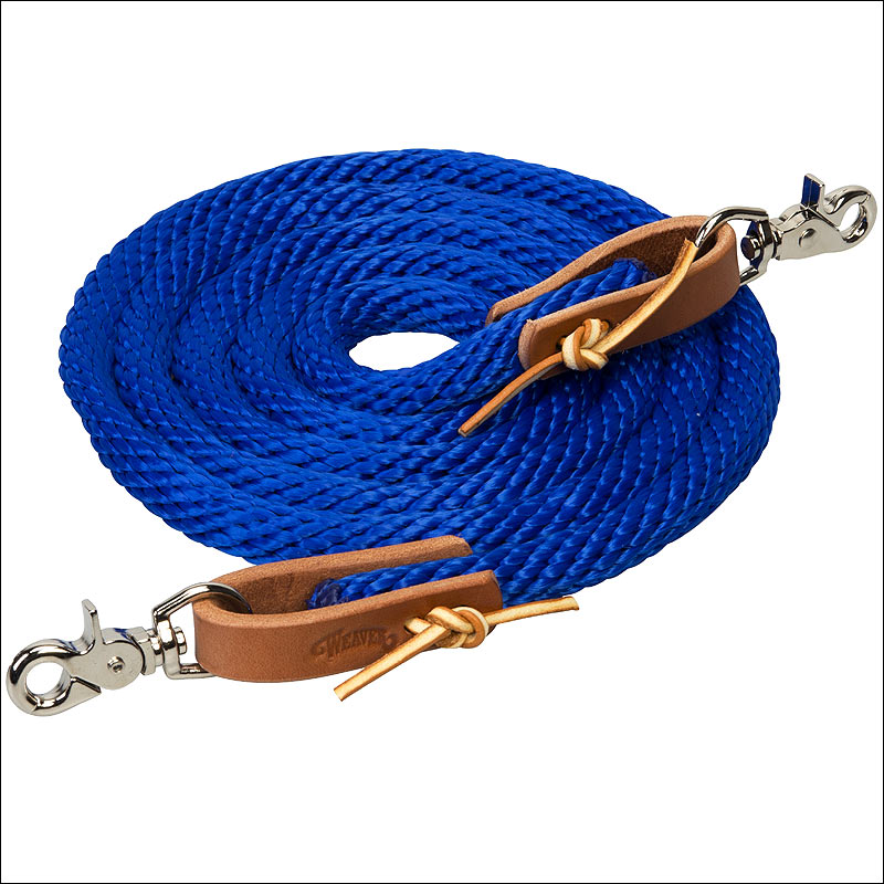 Blue 8 Ft Weaver Horse Poly Roping Reins W/ Leather Laces Loop Ends