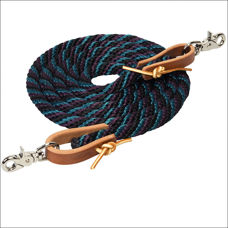 Midnight Sky 8 Ft Weaver Horse Poly Roping Reins W/ Leather Laces Loop Ends