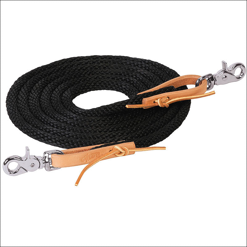 Black 10 Ft Poly Roper Tack Horse Rein Brown Leather Water Loop Ends - Uhorse
