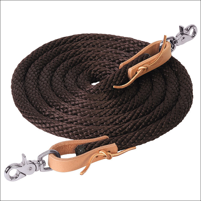 Brown 10 Ft Poly Roper Tack Horse Rein Leather Water Loop Ends - Uhorse