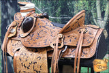 HILASON Western Horse Wade Saddle American Leather Ranch Roping Tan W/ Black | Hand Tooled | Horse Saddle | Western Saddle | Wade & Roping Saddle | Horse Leather Saddle | Saddle For Horses