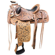 HILASON Western Horse Wade Saddle American Leather Ranch Roping Tan W/ Black | Hand Tooled | Horse Saddle | Western Saddle | Wade & Roping Saddle | Horse Leather Saddle | Saddle For Horses
