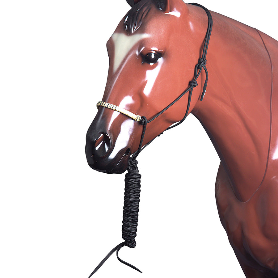 Classic Equine H. Nylon Rawhide Noseband Halter Black Inlaid by Hilason – Cowboy and equestrian accessories