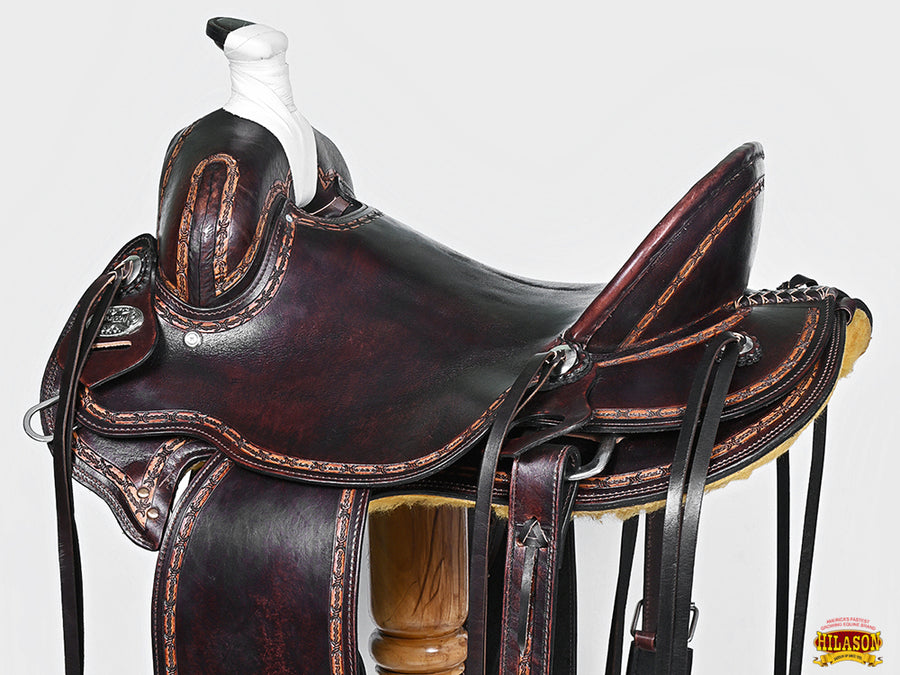 HILASON Western Horse Saddle American Leather Ranch Roping Trail Dark Brown | Hand Tooled Wade & For Horses