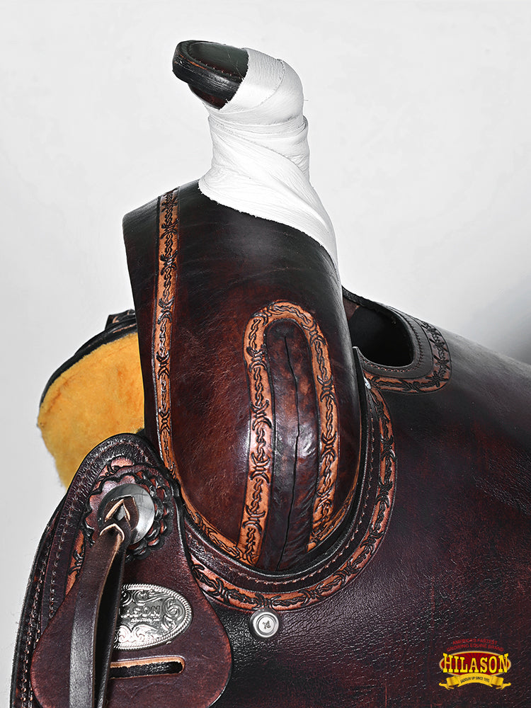 HILASON Western Horse Saddle American Leather Ranch Roping Trail Dark Brown | Hand Tooled Wade & For Horses