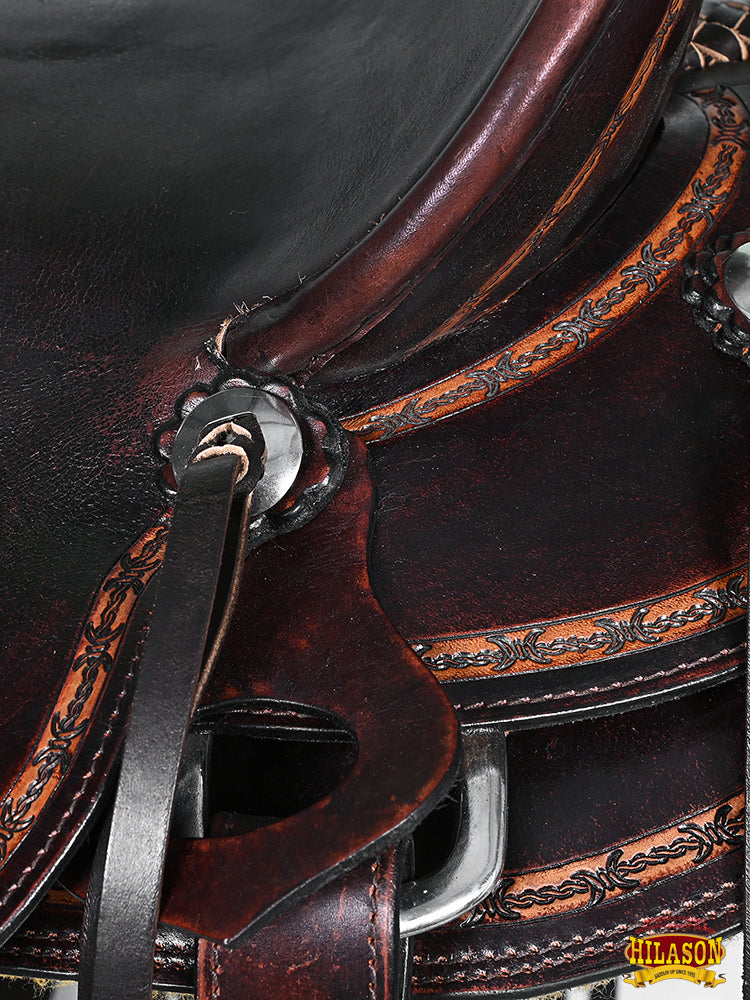 HILASON Western Horse Saddle American Leather Ranch Roping Trail Dark Brown | Hand Tooled Wade & For Horses