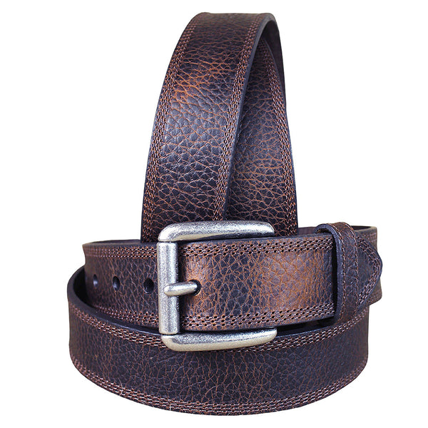 M&F W. Leather Belt Ariat Working Men Textured Triple Stitched Brown – by Hilason – Cowboy and equestrian accessories