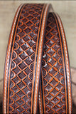 Western Nocona Leather Mens Belt Tooled Square Weave Copper 32-46 Ines