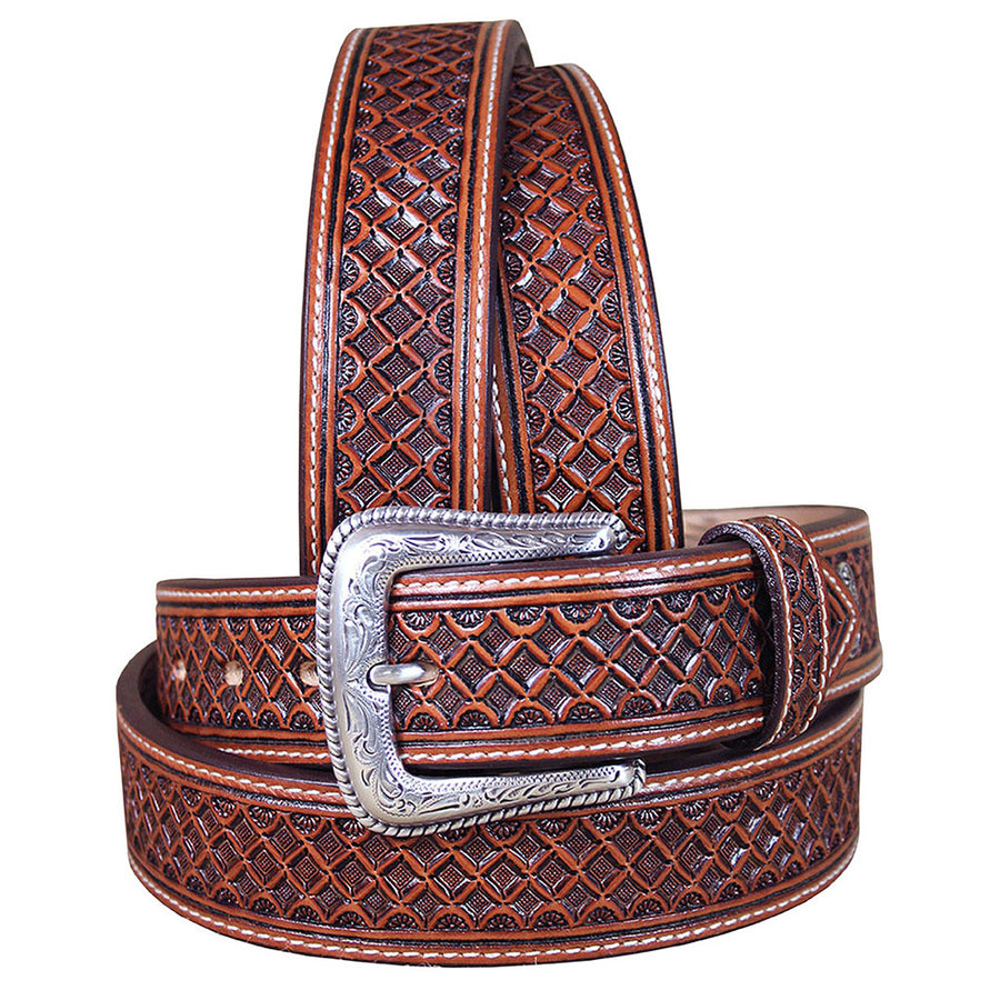 42 In M&F Western Nocona Leather men's Belt Tooled Square Weave Copper - Uhorse