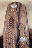 32-46 In Western Nocona Leather Mens Belt Conchos Ostrich Tan Overlay