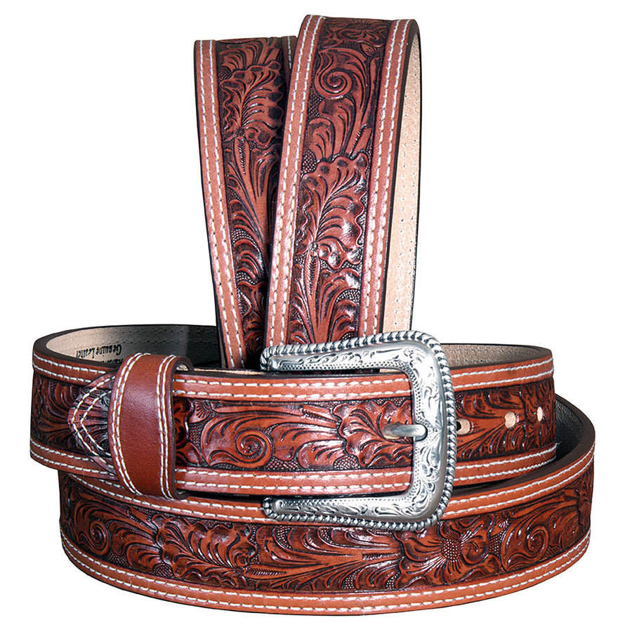 46 In Nocona Leather Belt 1-1/2 Wide Floral Embossed Stitched men's Cowboy - Uhorse