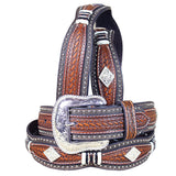 34 In W. Nocona Leather Mens Belt Scallop Overlay Copper by Hilason – Cowboy and equestrian accessories