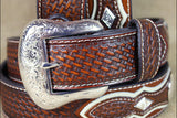 Western Nocona Mens Belt Tooled Diamond Silver Conchos Copper 48 Ines