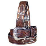 Western Nocona men's Belt Tooled Diamond Silver Conchos Copper 48 Ines - Uhorse
