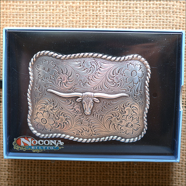M&F Western Nocona Antique Silver Longhorn Rope Edge Belt Buckle - Uhorse