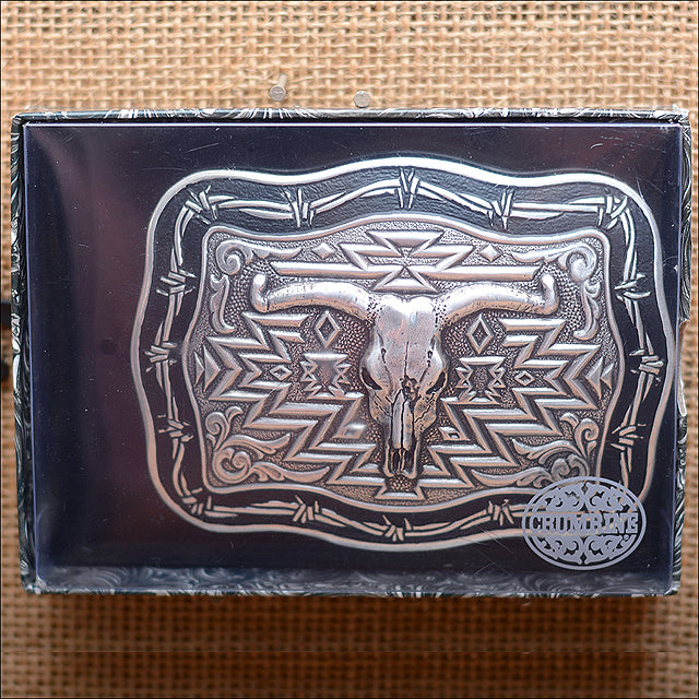 M&F Western Crumrine Steer Skull Barb Wire Belt Buckle - Uhorse