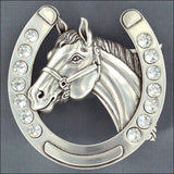 M&F Western Silver Finish Belt Buckle W/ Horseshoe Horsehead Crystal Rhinestones
