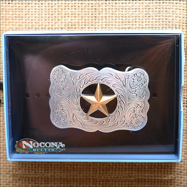 M&F W. Nocona Gold Star Cutout Floral Belt Buckle Silver Finished – by Hilason – Cowboy and equestrian accessories
