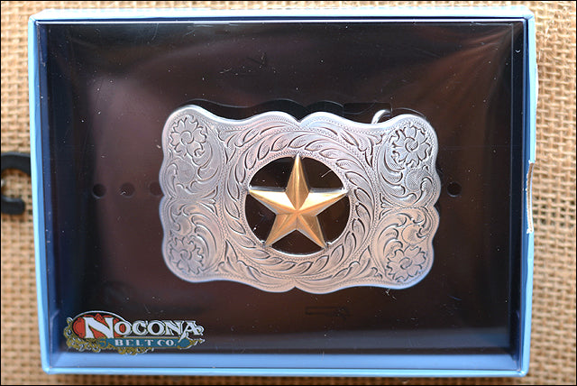 M&F Western Nocona Gold Star Cutout Floral Belt Buckle Silver Finished