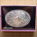 M&F Western Nocona Silver Crystal Rhinestone Horse Belt Buckle