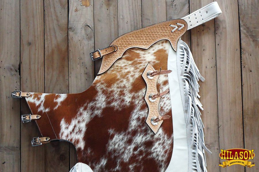 HILASON Bull Riding Chinks Pro Rodeo Bronc Genuine Hair On Leather | Handmade Chaps Western for Adults Hand Tooled Adult