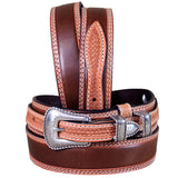 3D Natural Mens Fashion Ranger Tan Leather Belt Silver Buckle